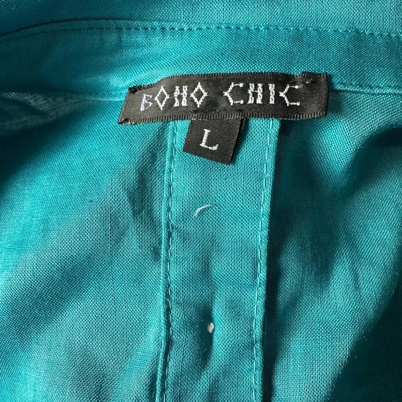 Evelyne Talman Teal Linen Boho Chic Button-Back Tunic – Size L - Picture 3 of 6